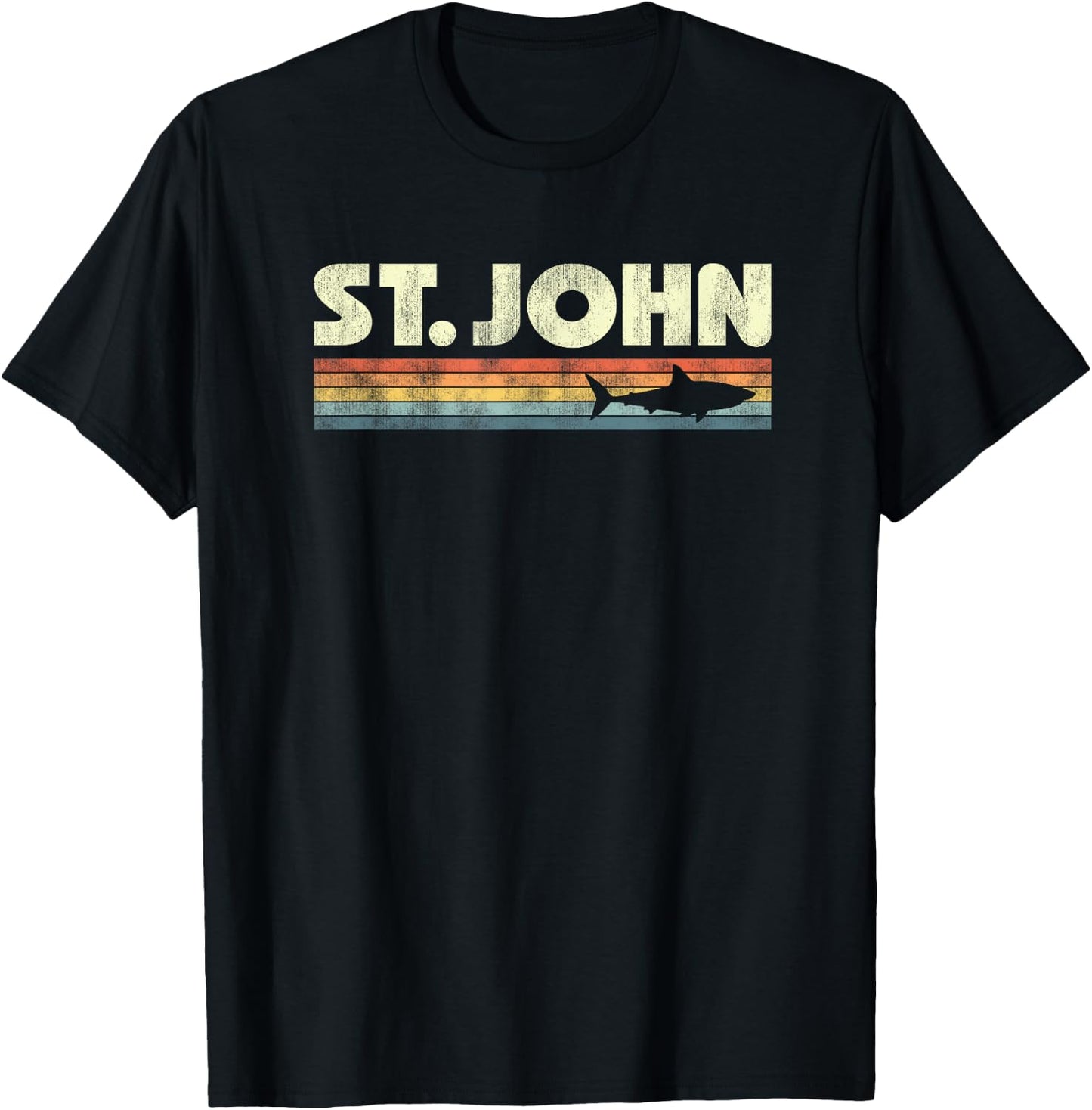 Retro St John USVI Shark Vintage Souvenir Boys Girls T-Shirt - T-Shirt | Black