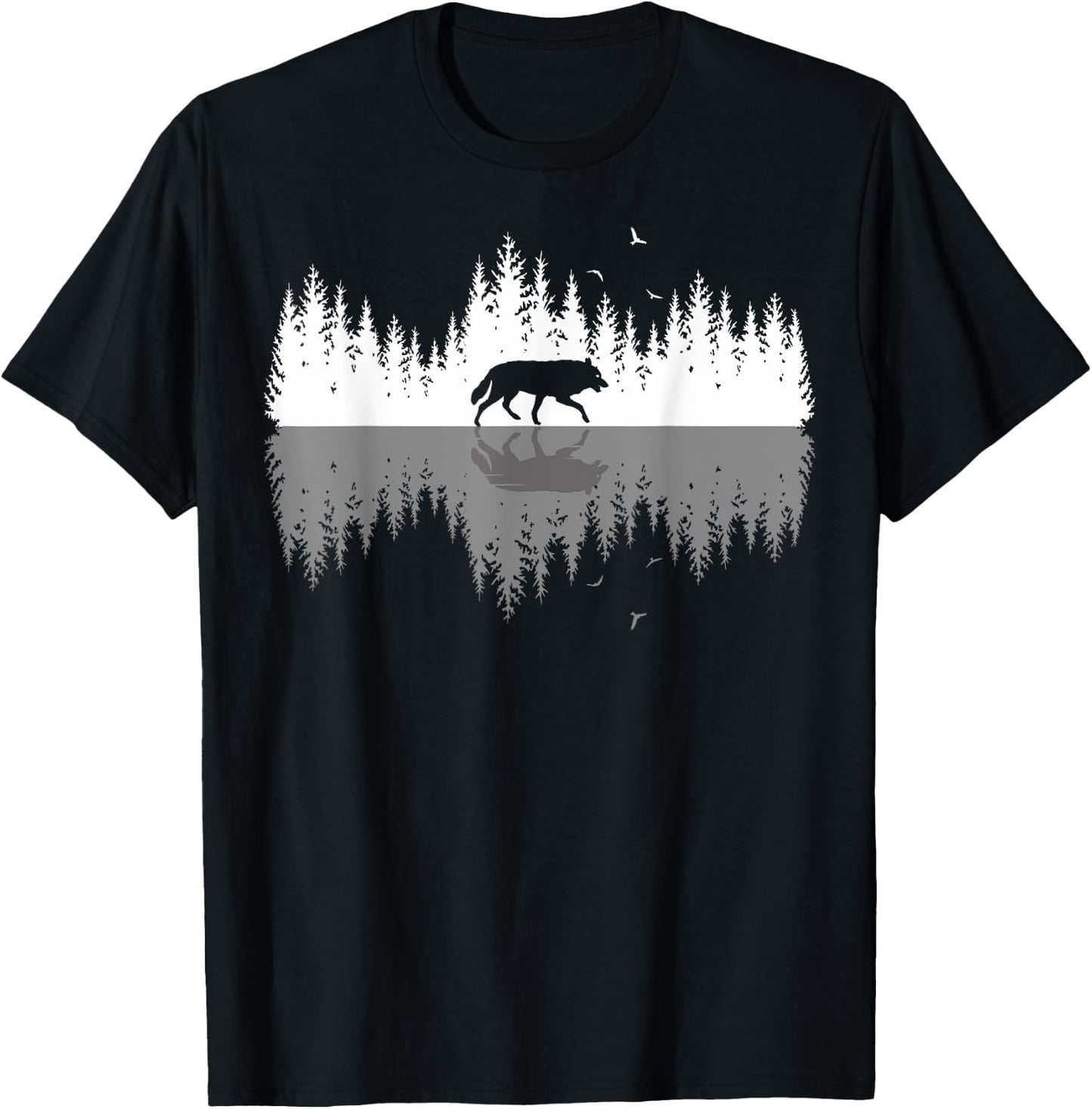 Trees Reflection Wolf Wildlife Forest Nature Animal Outdoor T-Shirt - T-Shirt | Black