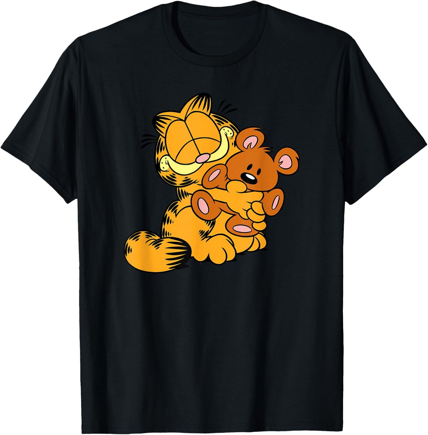 Garfield Hugging Pooky Cartoon Cat T-Shirt - T-Shirt | Black