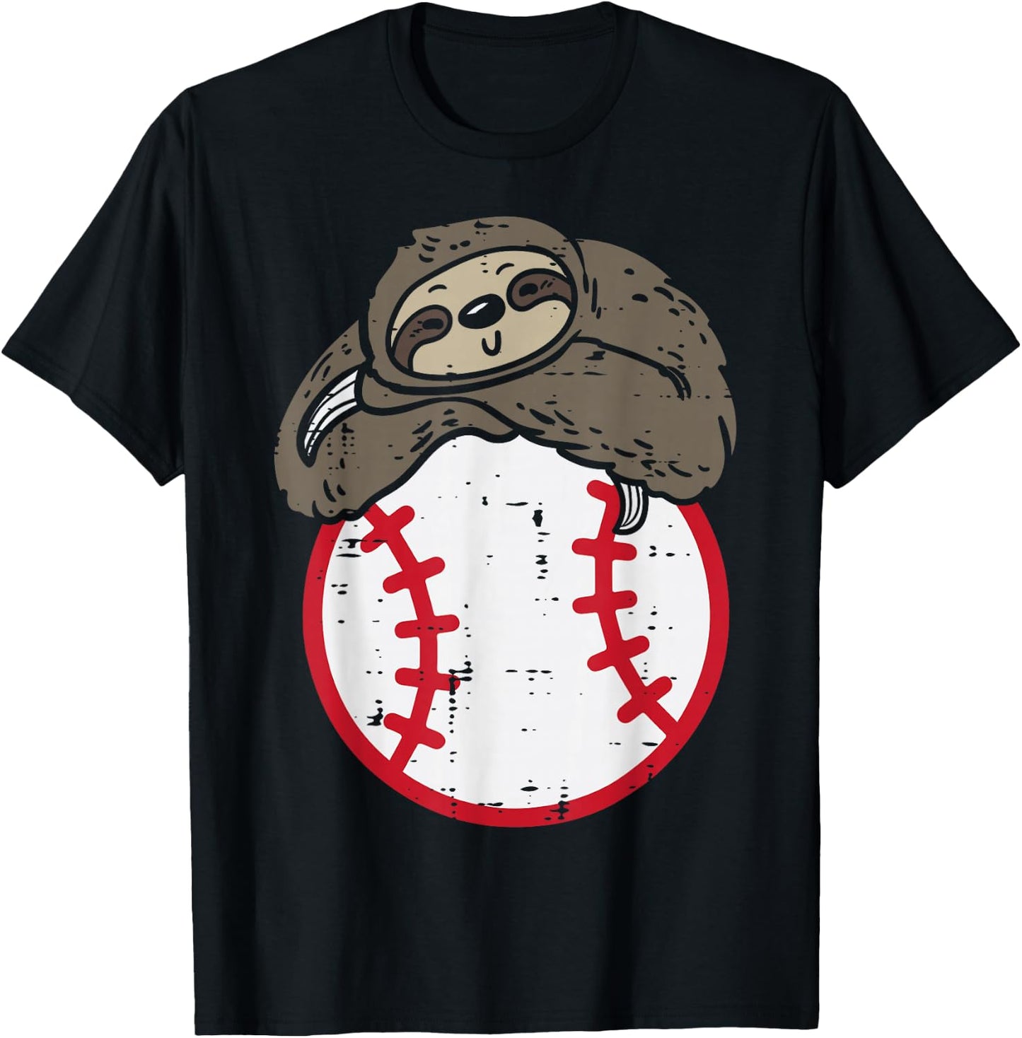 Sloth On Baseball Cute Sports Player Catcher Men Women Boys T-Shirt - T-Shirt | Black