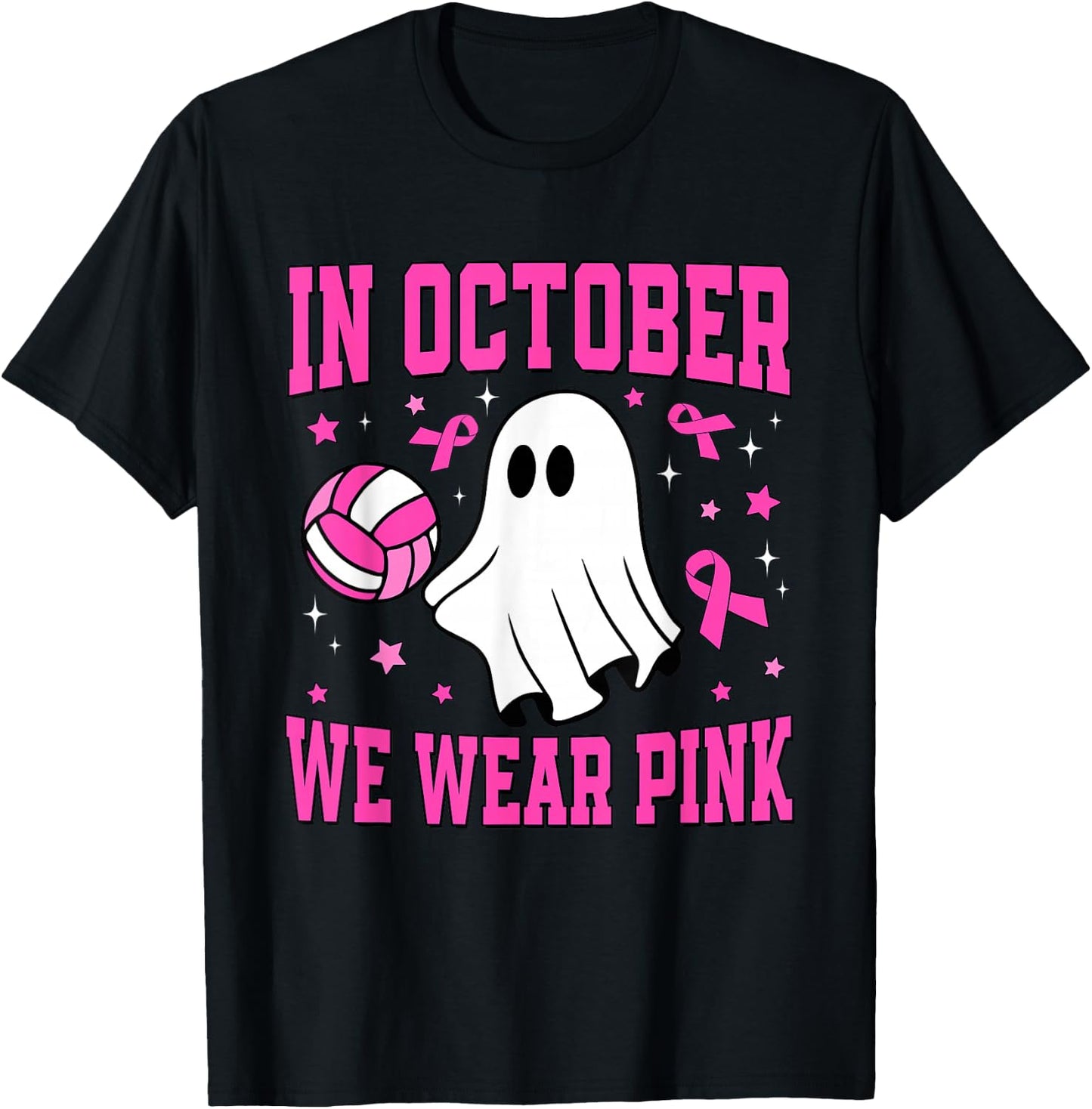 In October We Wear Pink Ghost Volleyball Breast Cancer T-Shirt - T-Shirt | Black