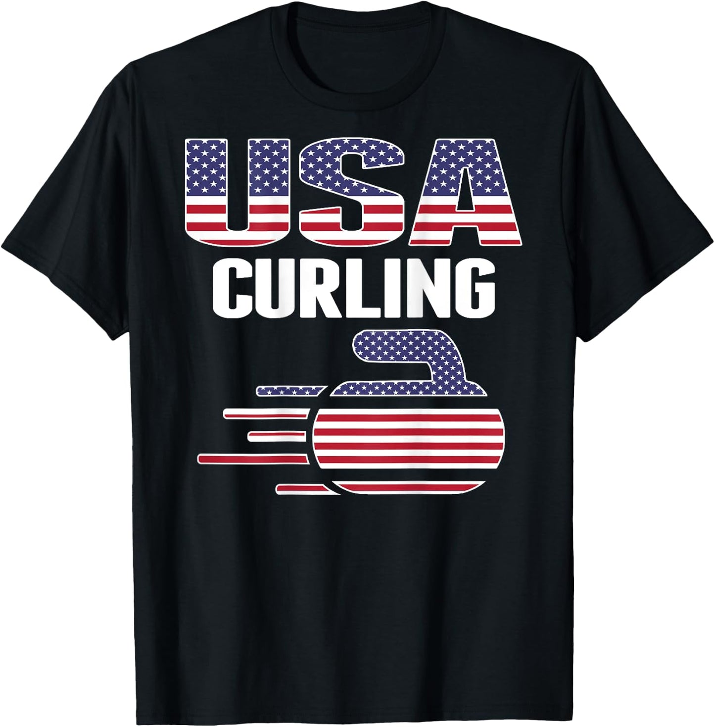 USA Team Curling Rock Jersey American Flag Winter Sport Gift Kids Men T-Shirt - T-Shirt | Black