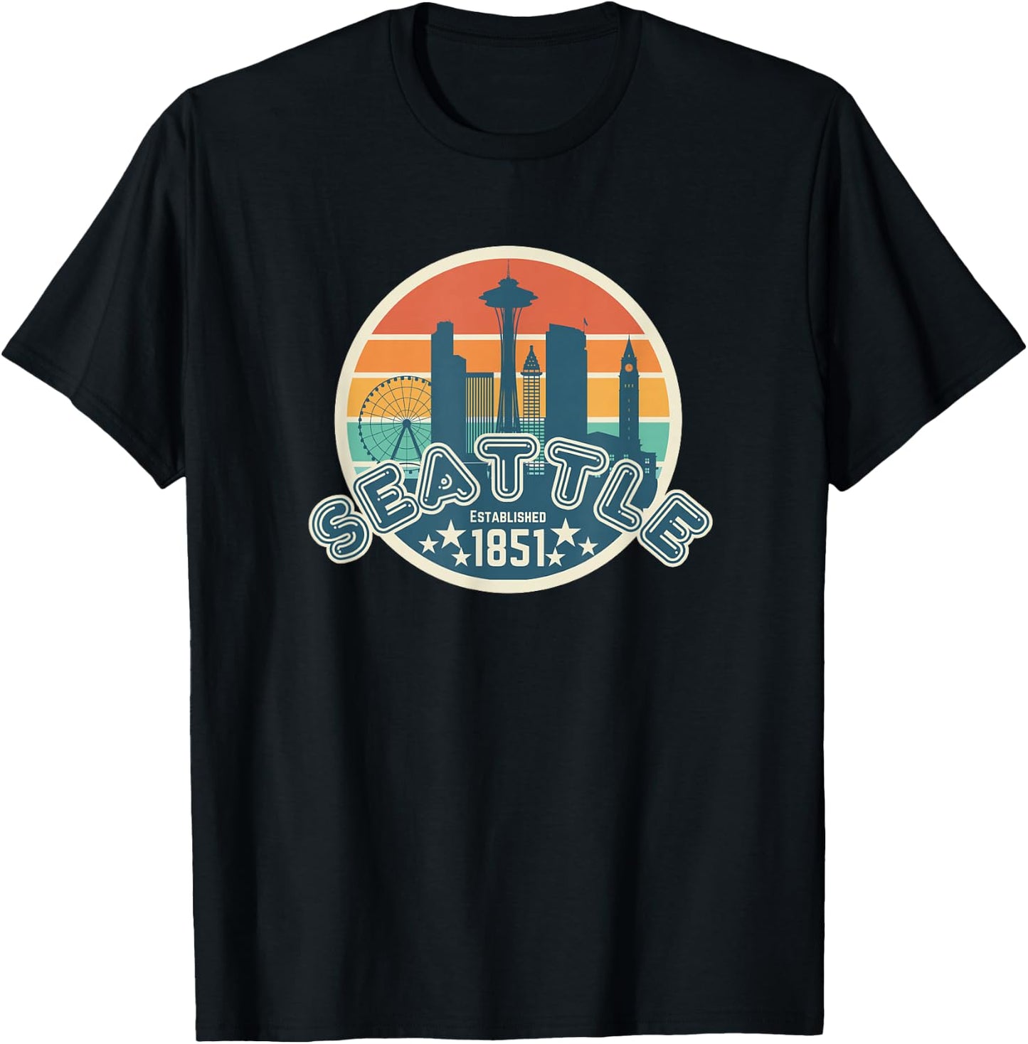 Seattle Space Needle Washington Men Women Kids Seattle T-Shirt - T-Shirt | Black