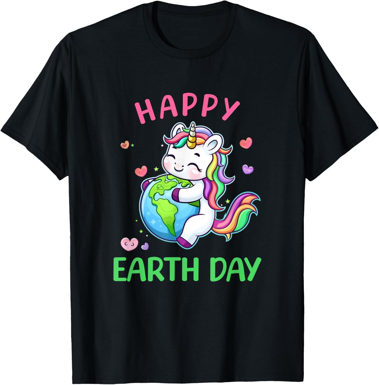 Cute Unicorn Happy Earth Day Groovy Women Girls Kids T-Shirt - T-Shirt | Black