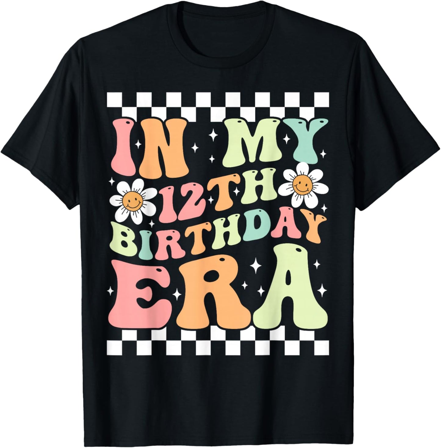 In My 12th Birthday Era Cute Groovy 12th Birthday Party T-Shirt - T-Shirt | Black