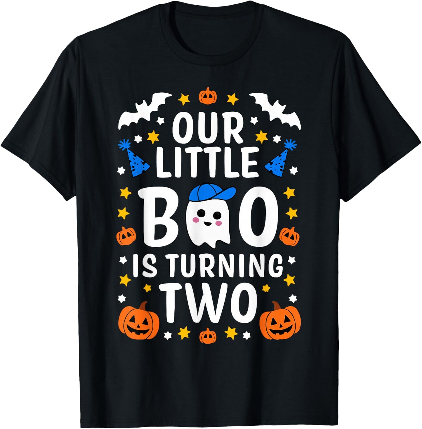 Our Little Boo Is Turning Two Yr 2nd Birthday Boy Halloween T-Shirt - T-Shirt | Black