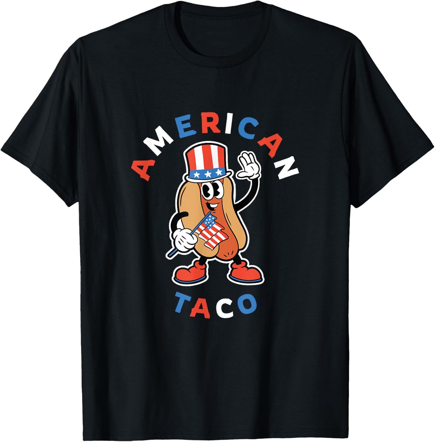4th of July American Taco Patriotic Hot Dog Funny Graphic T-Shirt - T-Shirt | Black