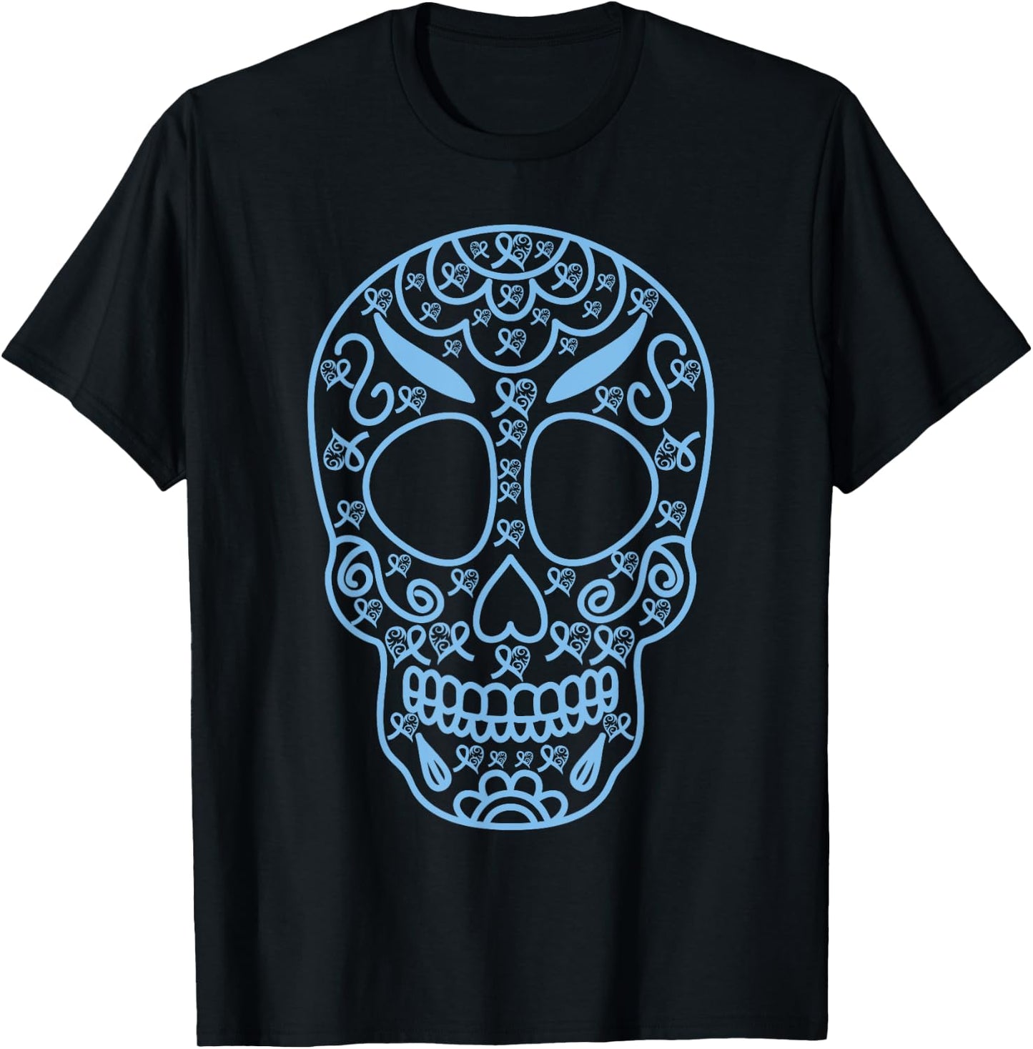 Sugar Skull Light Blue Ribbon Prostate cancer awareness supp T-Shirt - T-Shirt | Black