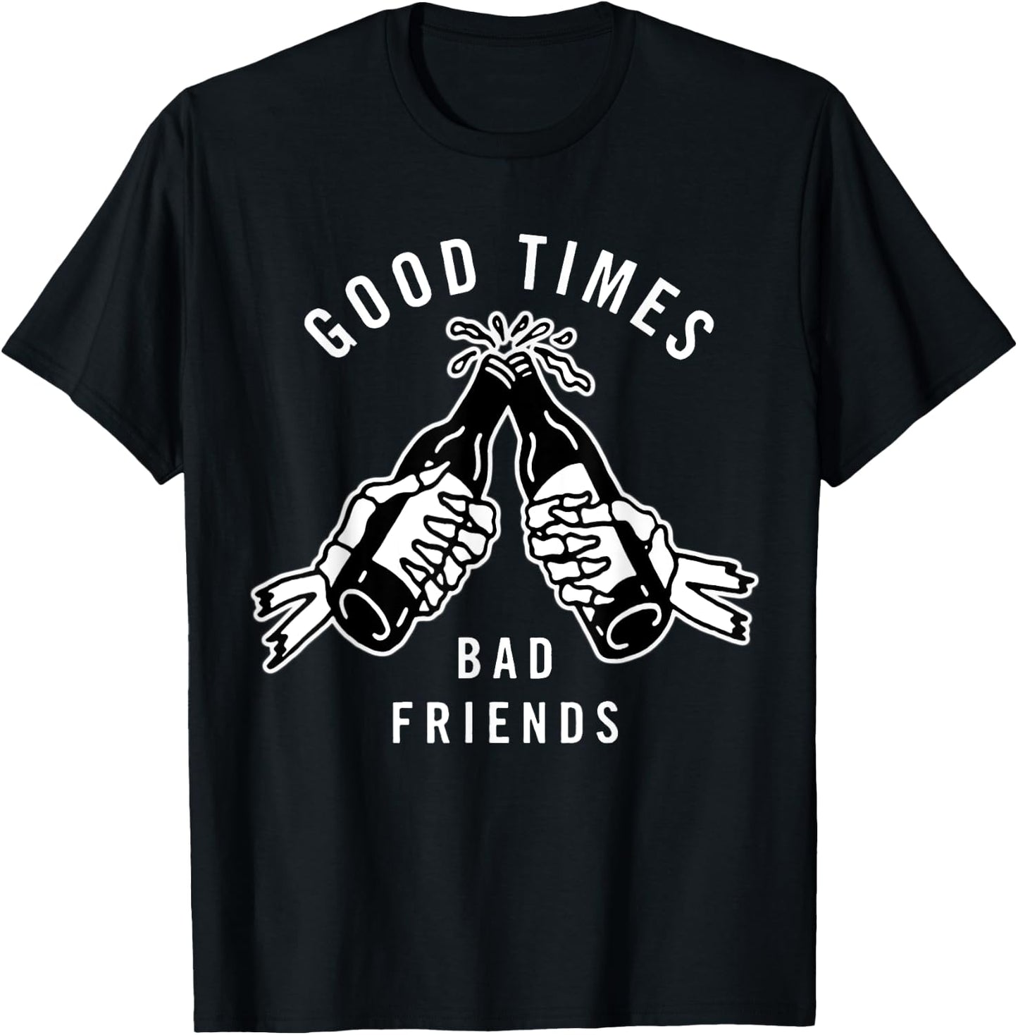Good Times Bad Friends x Beer Cheers x Skeleton Blackwork T-Shirt - T-Shirt | Black