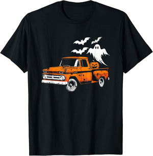 Jack O' Lantern Pickup Truck - Creepy Ghosts Halloween Lover T-Shirt - T-Shirt | Black