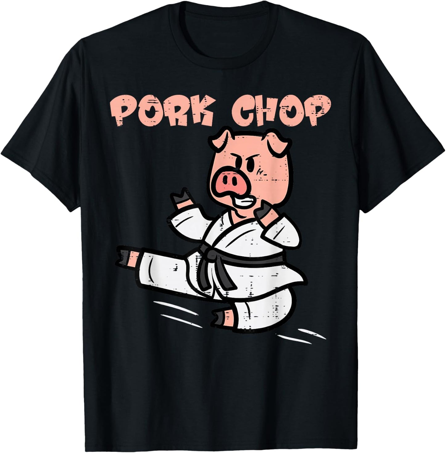 Pig Karate Pork Chop Funny Hog Swine Pun Men Boys Kids Women T-Shirt - T-Shirt | Black
