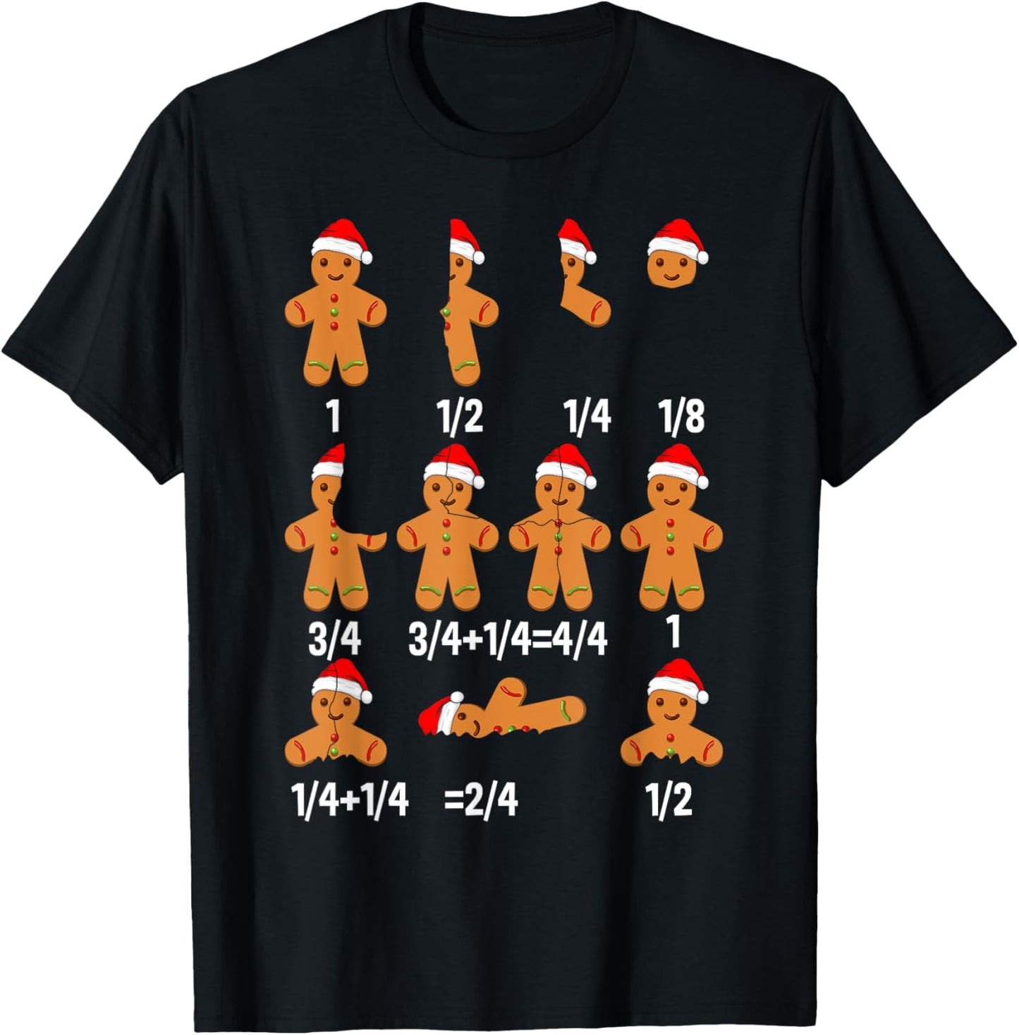 Christmas Math Teacher Equation Gingerbread With Santa Hat Women Girls Kids T-Shirt - T-Shirt | Black