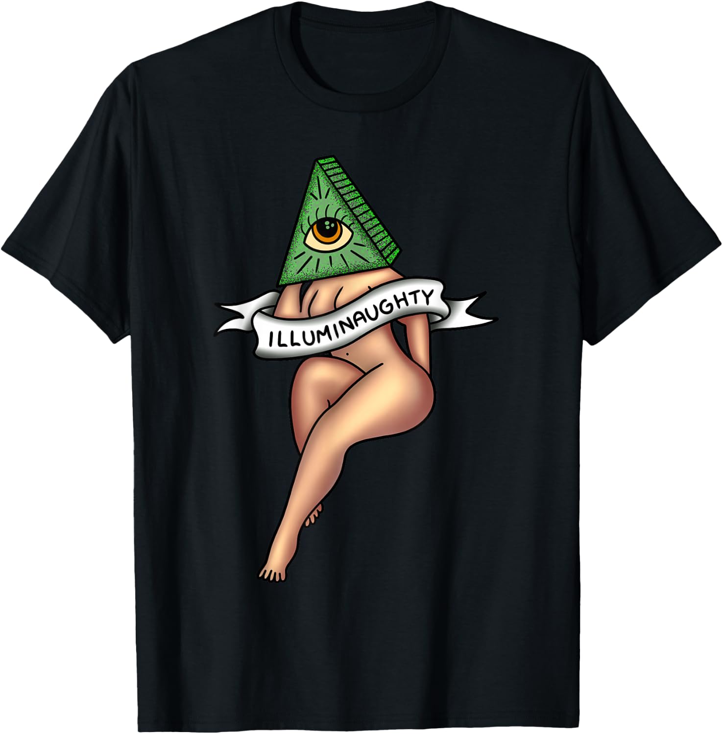 Sexy Girl x Illuminaughty x Illuminati Occult Tattoo Flash T-Shirt - T-Shirt | Black