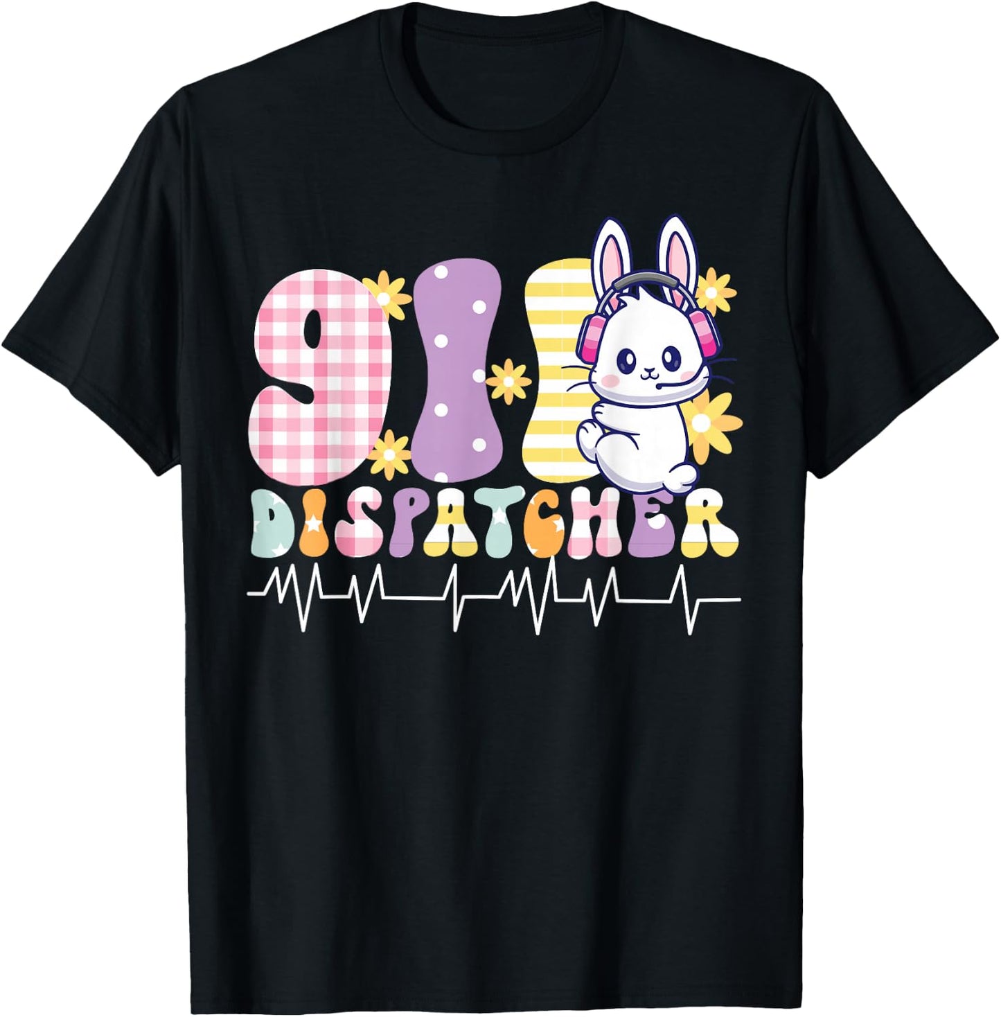 911 Dispatcher Thin Gold Yellow Line Easter 911 Dispatcher T-Shirt - T-Shirt | Black
