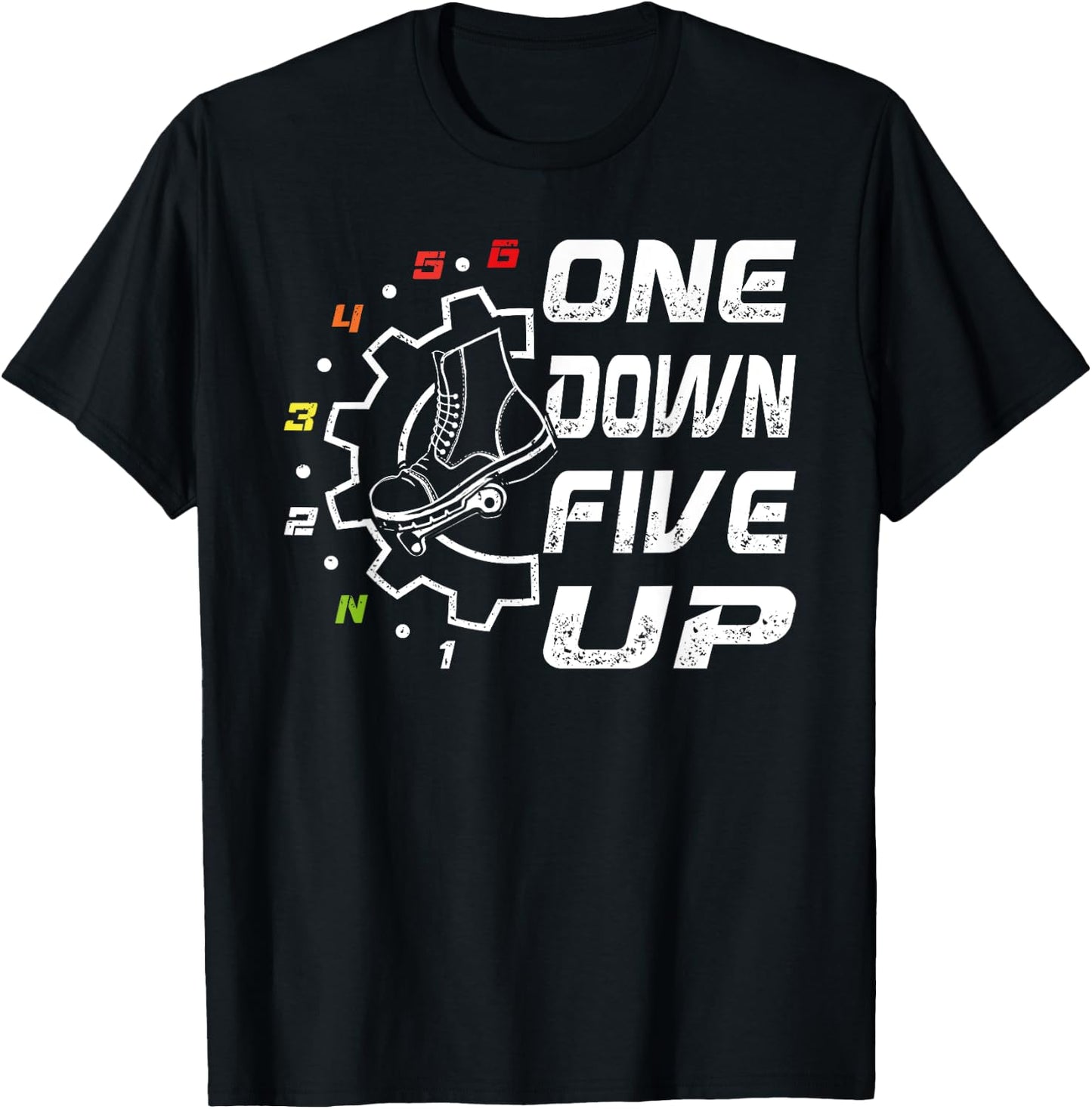 Cool 1 Down 5 up Motorcycle With Shift Pattern Graphic T-Shirt - T-Shirt | Black