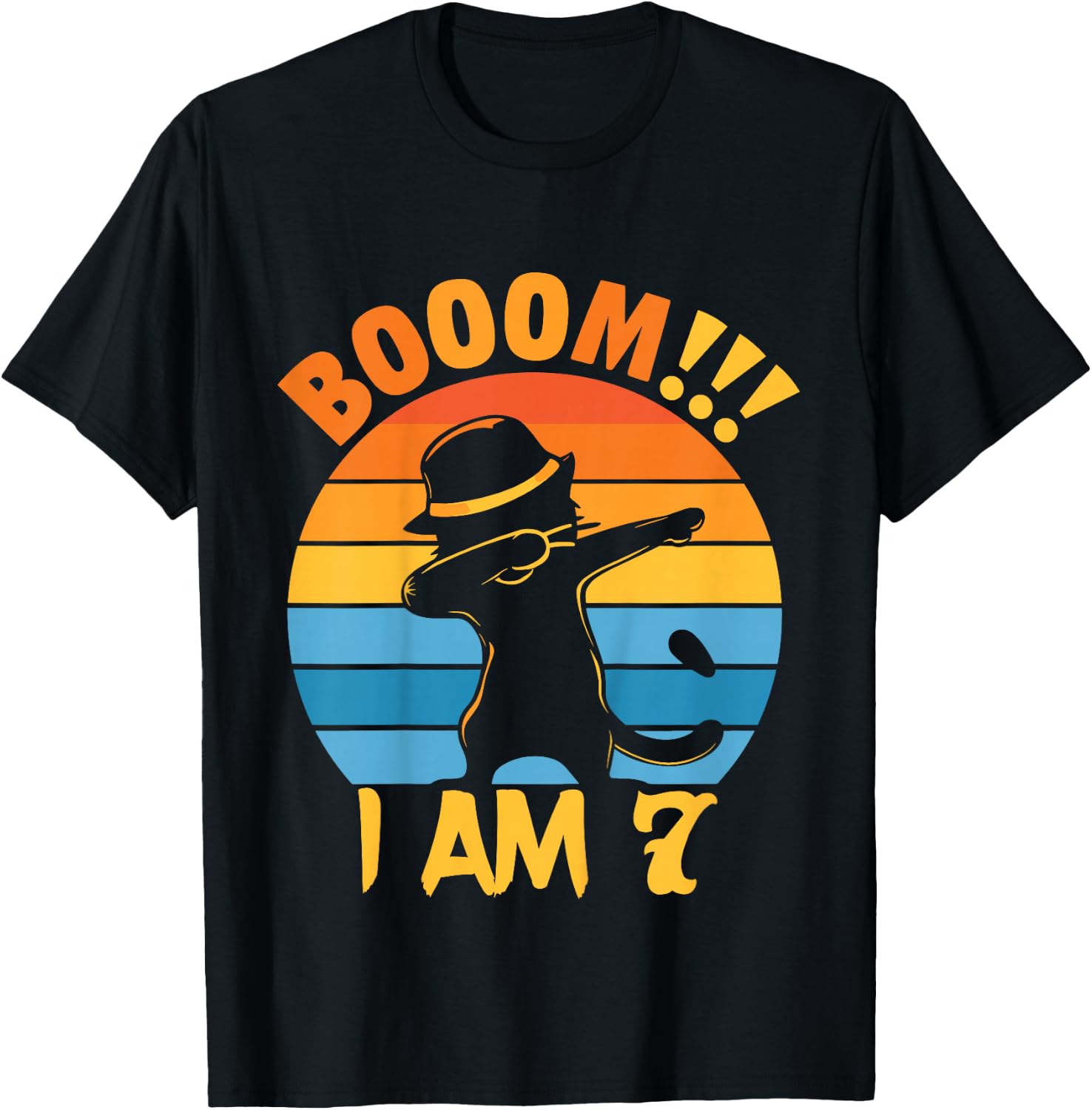 Kids 7th Birthday Cat Dabbing 7 Year Old Birthday Boy Girl T-Shirt - T-Shirt | Black