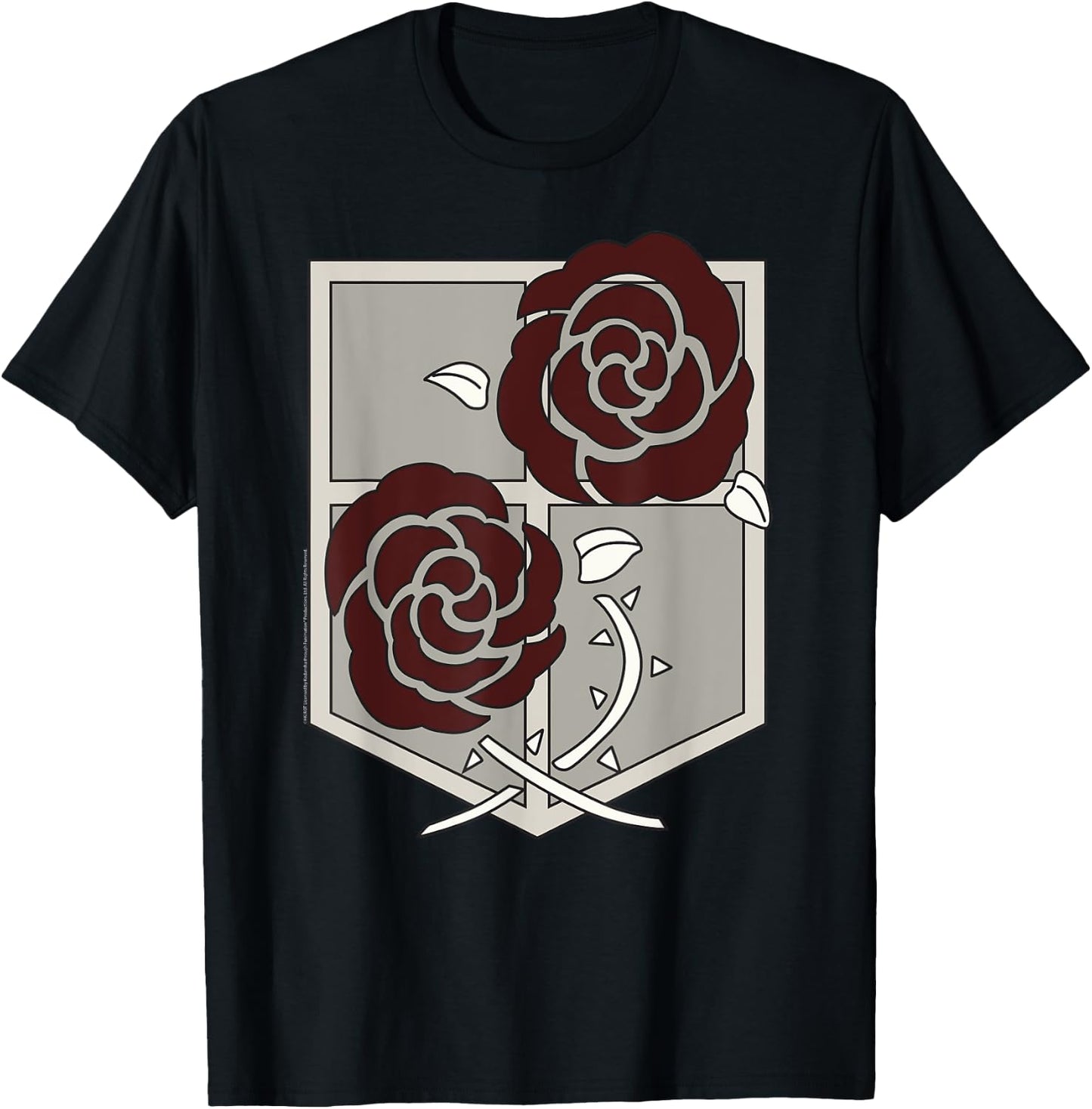 Attack on Titans Garrison Shield with Roses AOT Anime T-Shirt - T-Shirt | Black