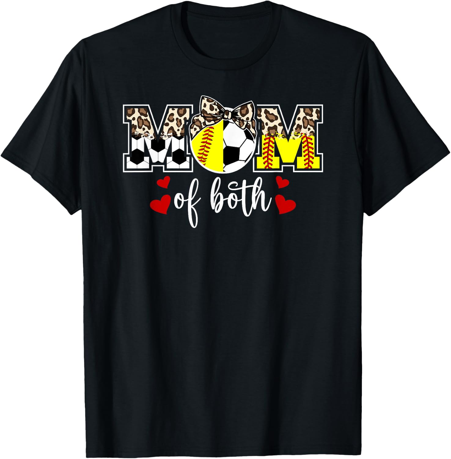 Mom Of Both Softball Soccer Mom Of Soccer Softball Player T-Shirt - T-Shirt | Black
