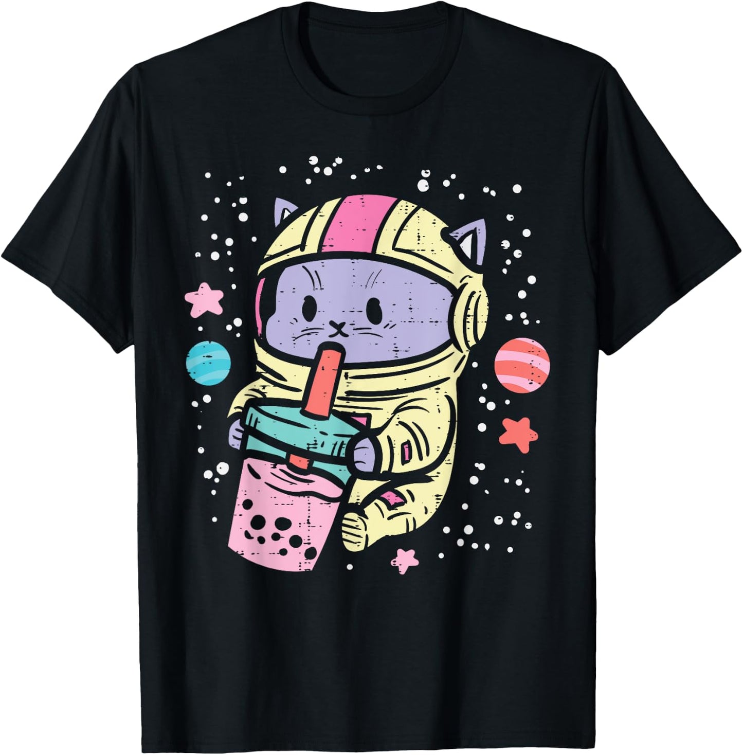 Cat Astronaut Boba Bubble Tea Kawaii Boys Girls Kids Toddler T-Shirt - T-Shirt | Black