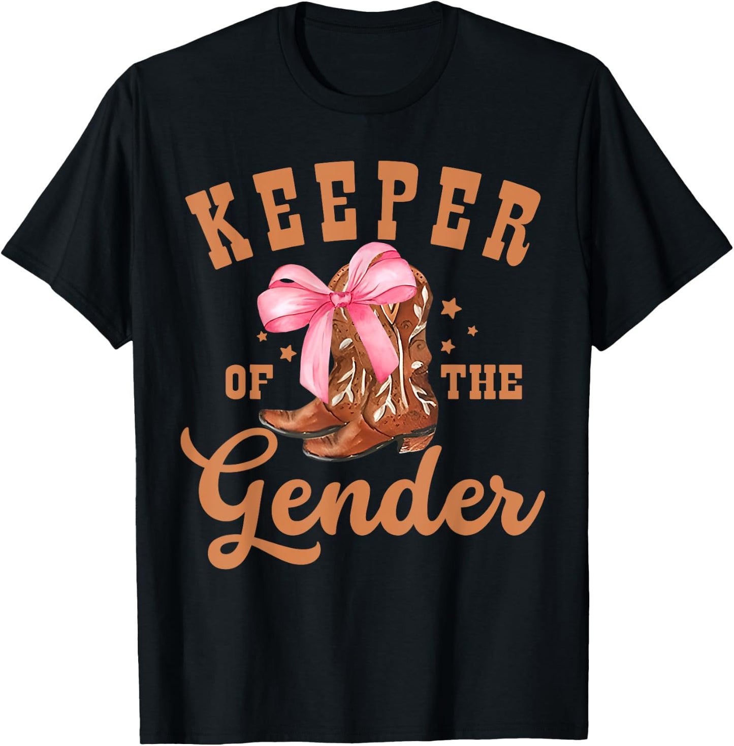 Keeper of The Gender Bow Or Cowboy Boot Gender Reveal T-Shirt - T-Shirt | Black