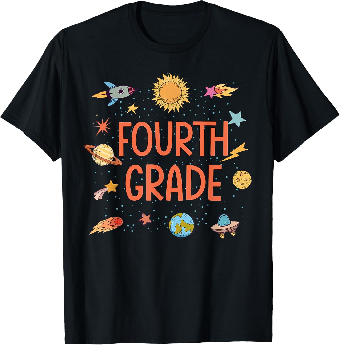 Fourth Grade Rocket Blast Off Outer Space Teacher T-Shirt - T-Shirt | Black