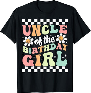 Uncle of The Birthday Girl Cute Family Groovy Birthday Party T-Shirt - T-Shirt | Black