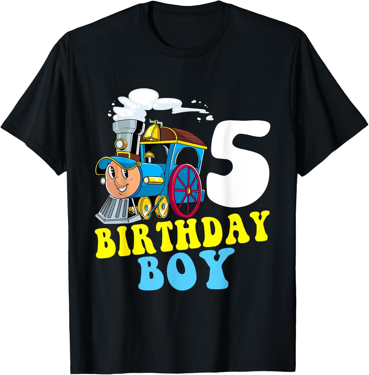 5th Birthday Boy Train Lovers Five Years Old Kids Toddlers T-Shirt - T-Shirt | Black