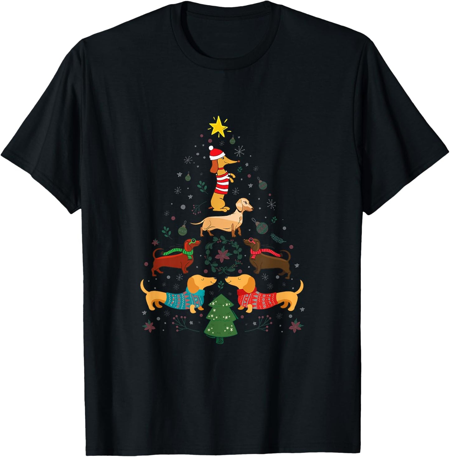 Funny Dachshund Christmas Tree Ornament Decor Gift T-Shirt - T-Shirt | Black