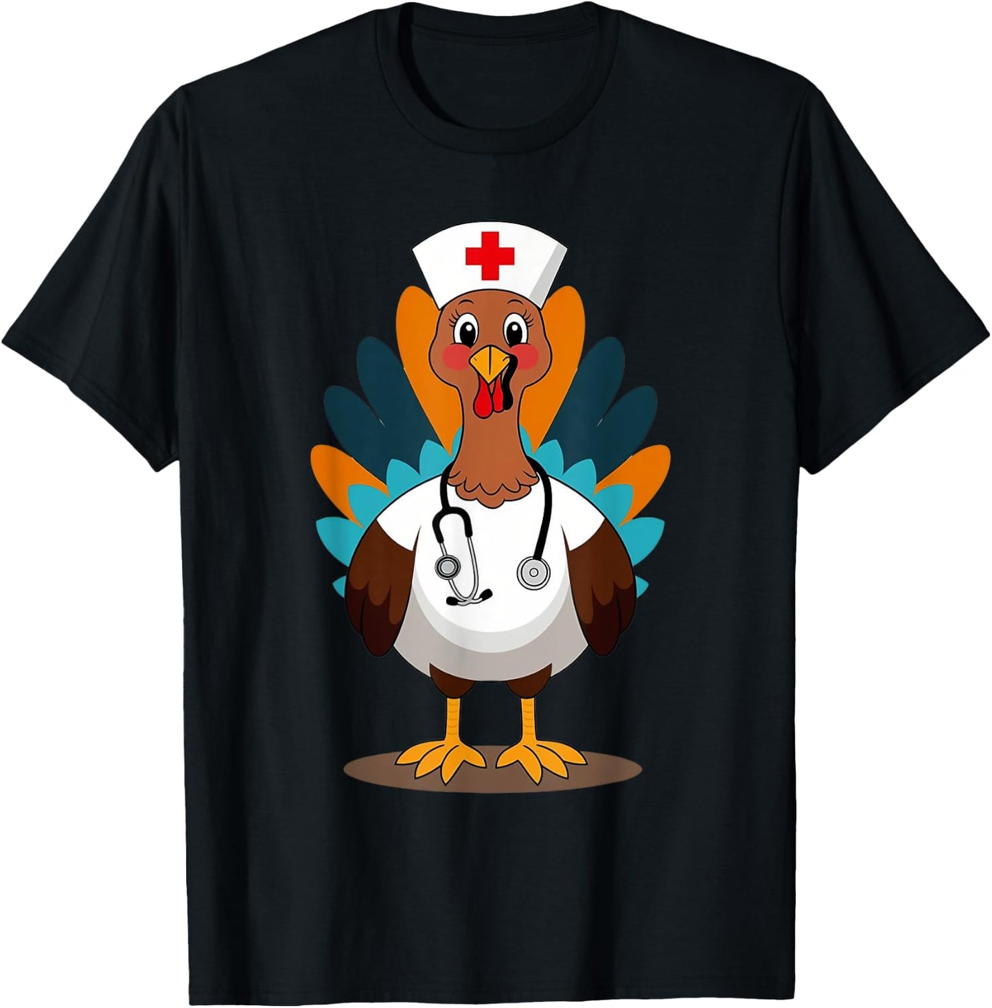 Thanksgiving Scrub Tops Women Turkey Nurse Holiday Nursing T-Shirt - T-Shirt | Black