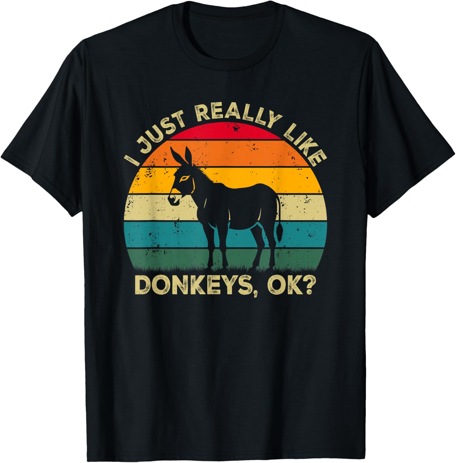 I Just Really Like Donkeys, OK? Funny Donkey Retro T-Shirt - T-Shirt | Black