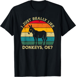 I Just Really Like Donkeys, OK? Funny Donkey Retro T-Shirt - T-Shirt | Black