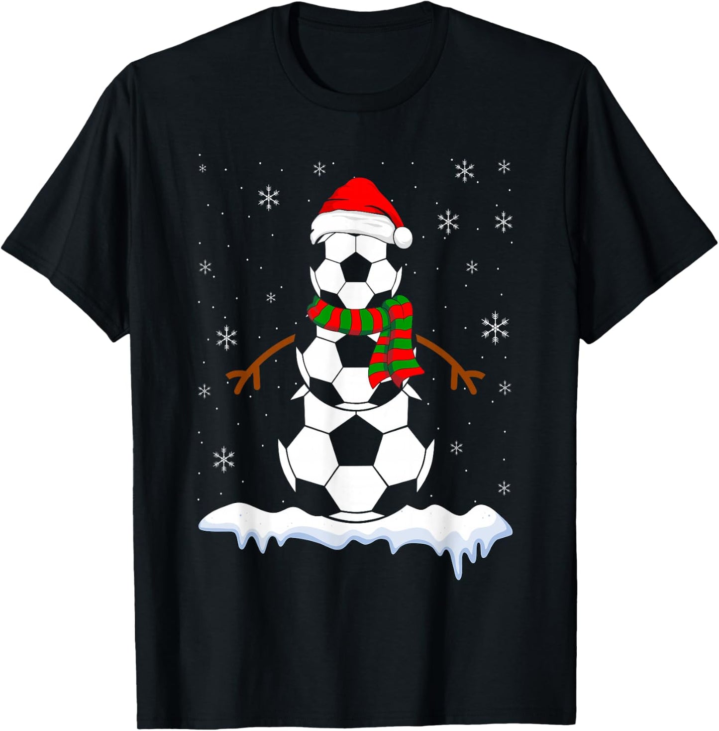 Funny Football Snowman for Boys Girls Christmas Soccer T-Shirt - T-Shirt | Black