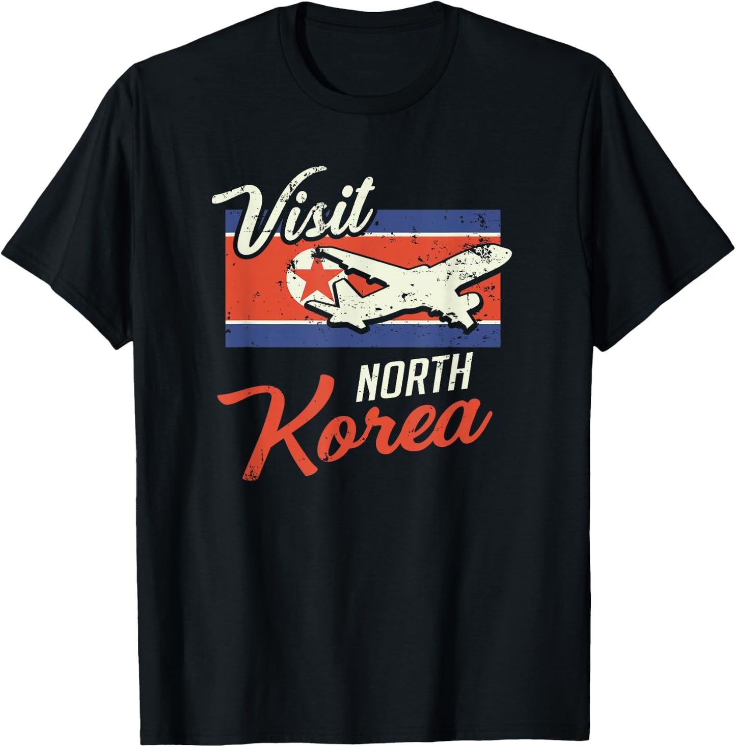 Visit North Korea Retro Flag Pyongyang Kim Jong Gift T-Shirt - T-Shirt | Black