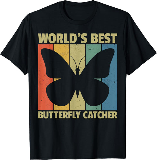 World's Best Butterfly Catcher Retro Nature Lovers T-Shirt - T-Shirt | Black