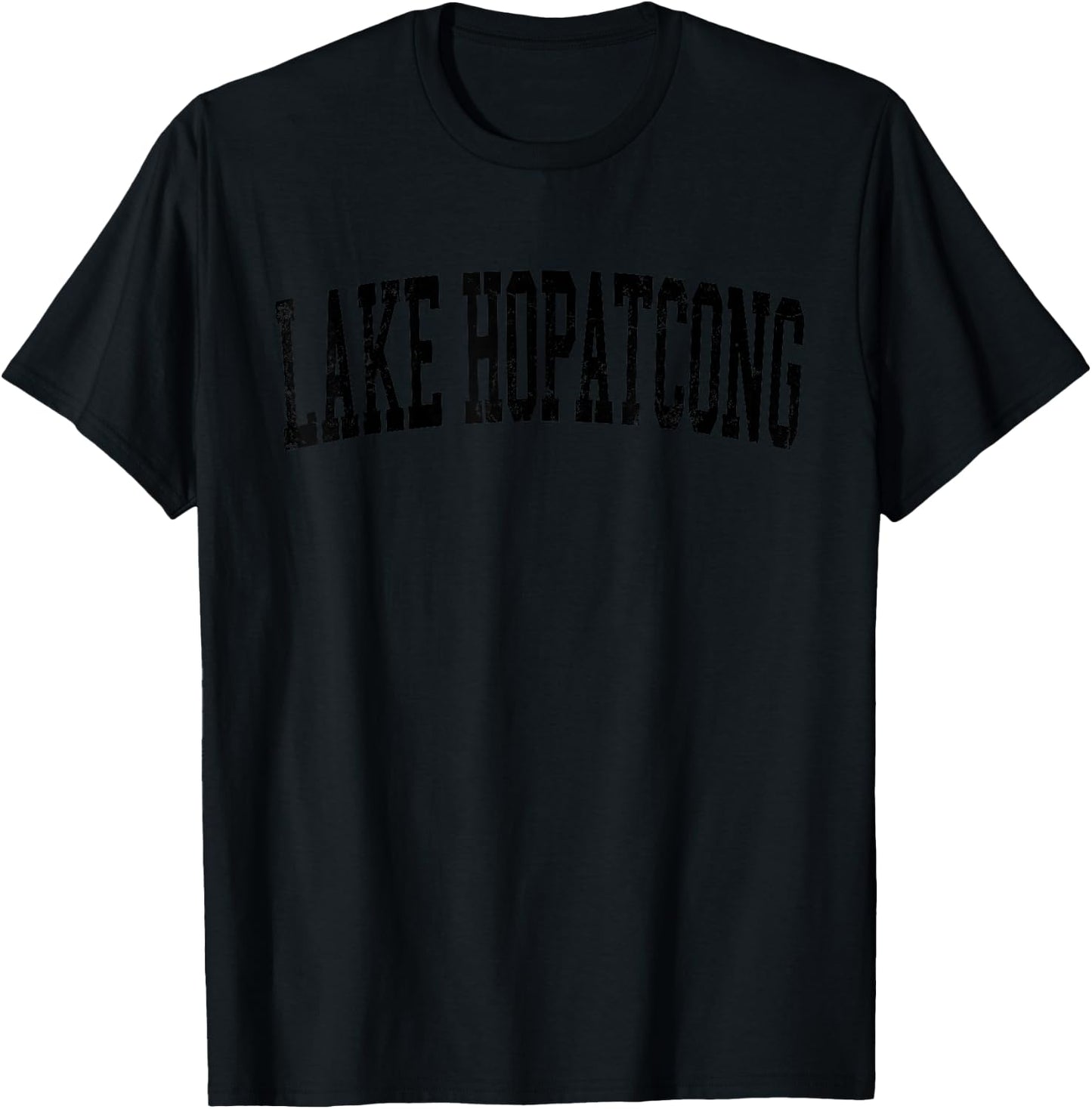 Vintage Lake Hopatcong NJ Distressed Black Varsity Style T-Shirt - T-Shirt | Black