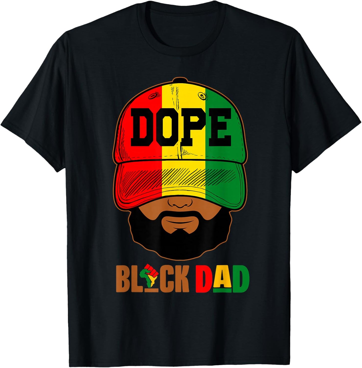 Black Father With Cap Dope Black Dad Father's Day Juneteenth T-Shirt - T-Shirt | Black