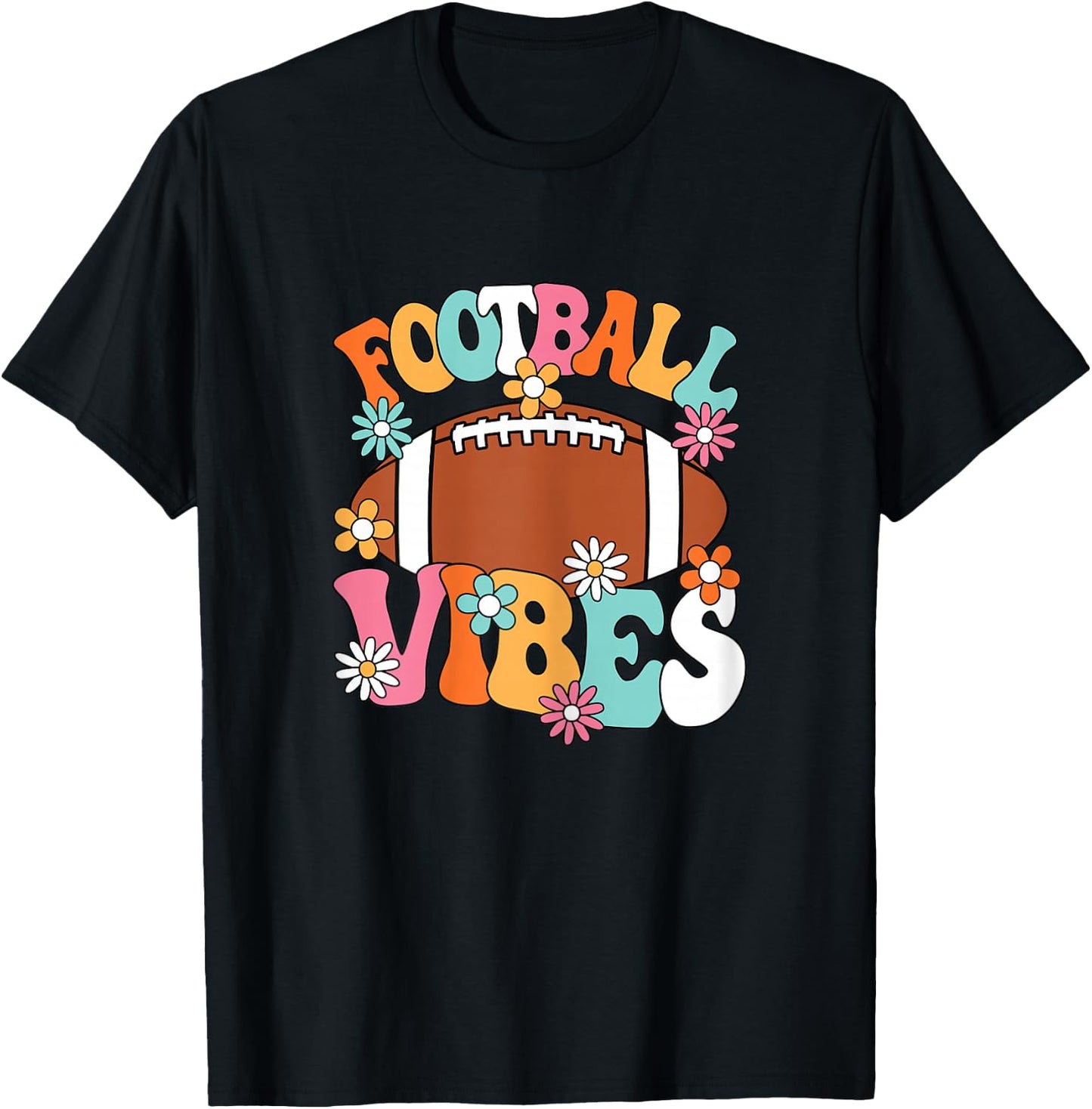 Football Vibes American Football Player Groovy Women Girls T-Shirt - T-Shirt | Black