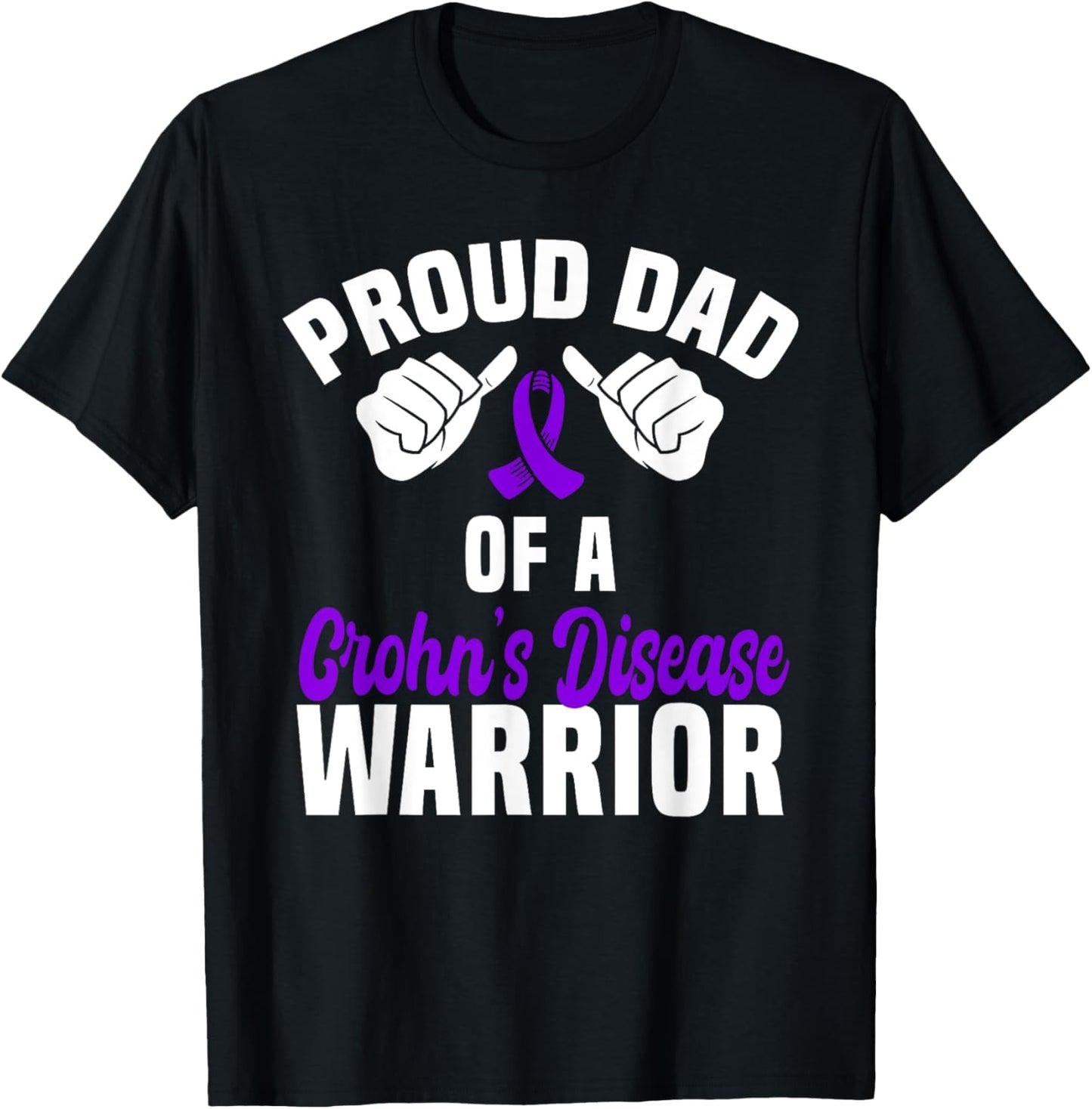 Proud Dad Of A Crohn's Disease Warrior Support Purple Ribbon T-Shirt - T-Shirt | Black