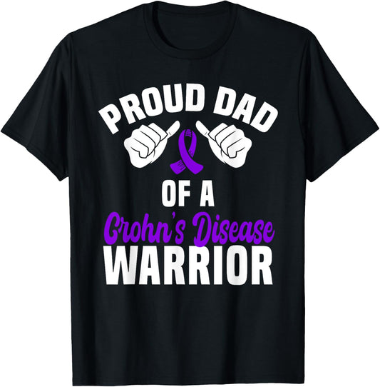 Proud Dad Of A Crohn's Disease Warrior Support Purple Ribbon T-Shirt - T-Shirt | Black