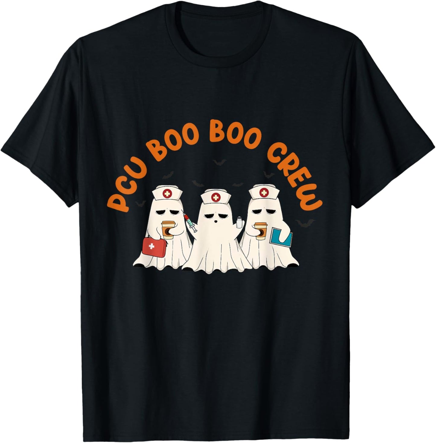 PCU Boo Boo Crew Nurse Retro Funny Ghost Halloween Scrub T-Shirt - T-Shirt | Black