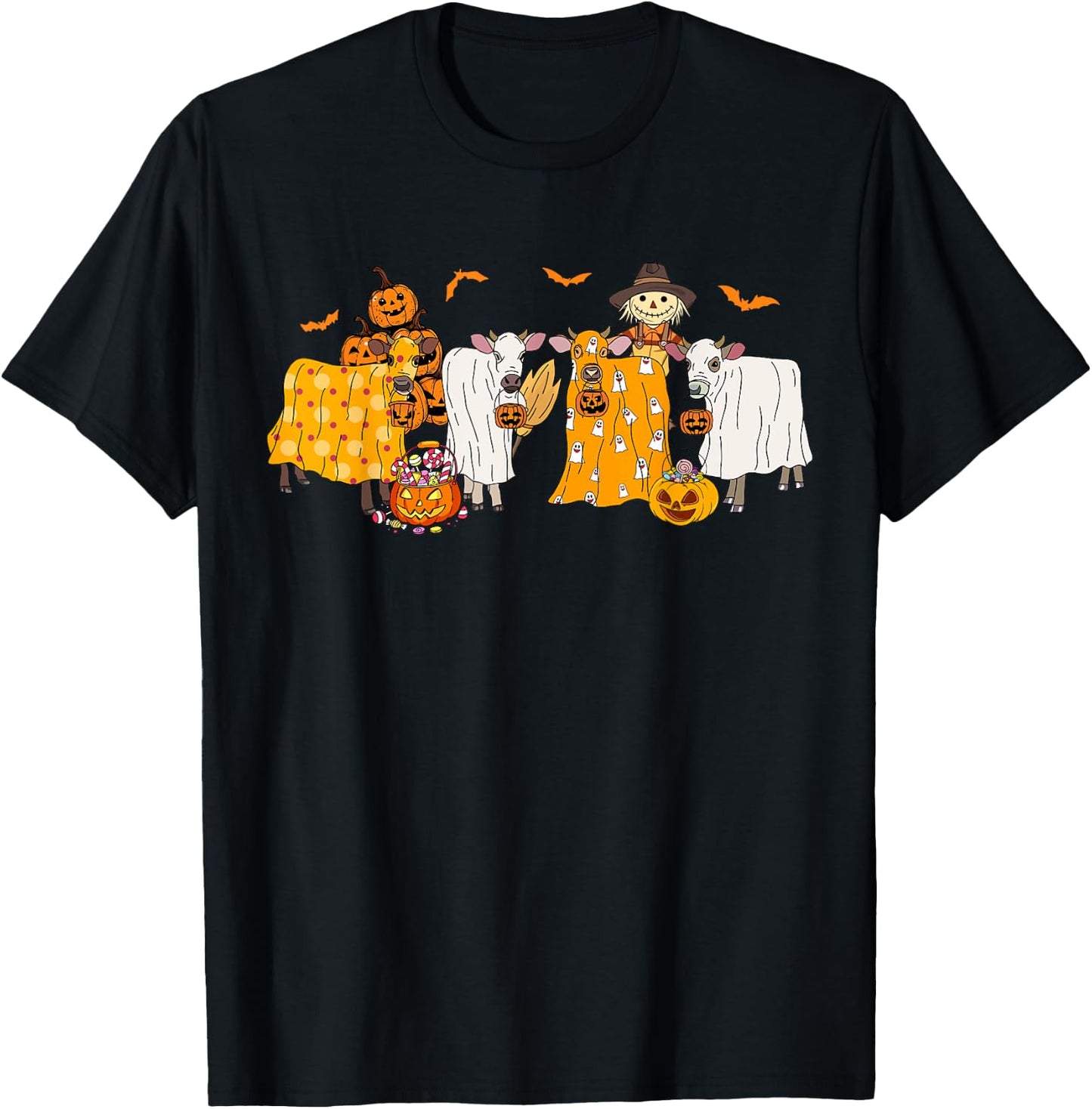 Cow Dressed As Ghost Farm Animal Spooky Season Halloween T-Shirt - T-Shirt | Black