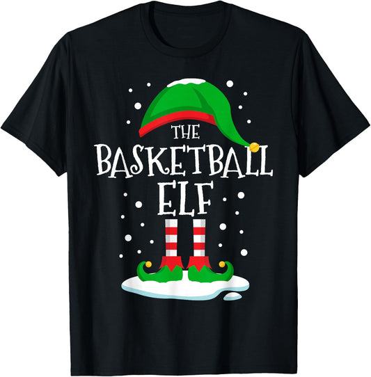 The Basketball Elf Christmas Family Matching Xmas Funny T-Shirt - T-Shirt | Black