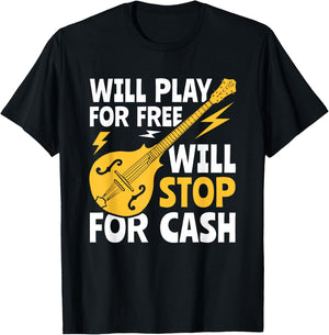 Will Play For Free Bluegrass Music Mandolin T-Shirt - T-Shirt | Black