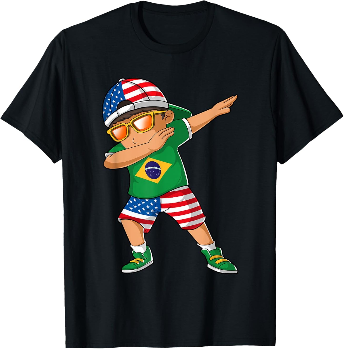Half American Half Brazilian Boy Kid Brazil Flag Patriotic T-Shirt - T-Shirt | Black