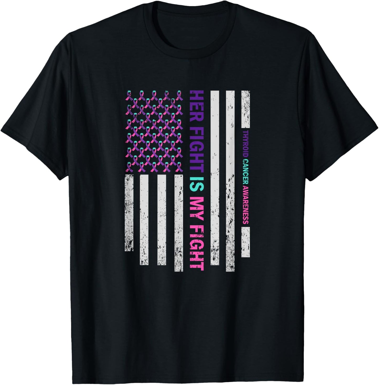 American Flag Thyroid Cancer Awareness T-Shirt - T-Shirt | Black