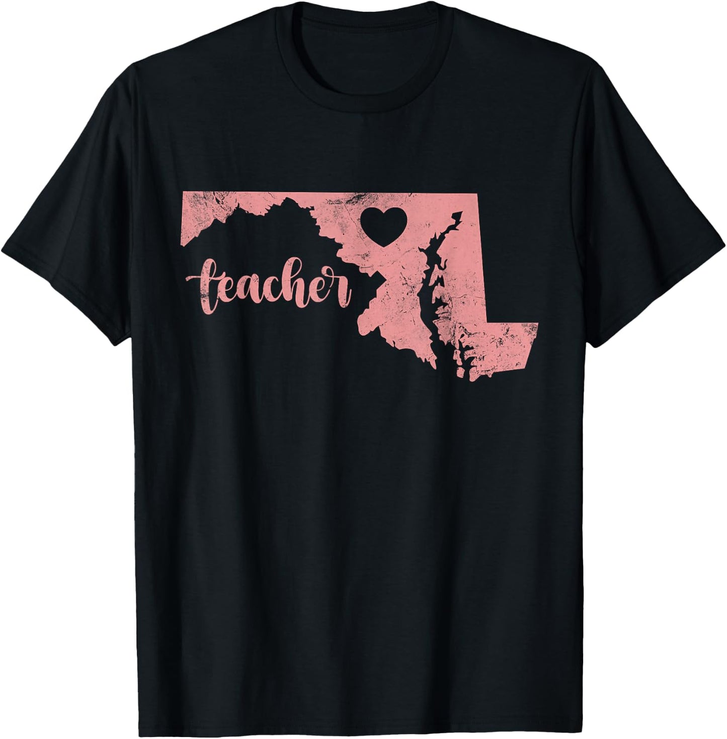 Teacher Maryland Map Support Public Education Distressed Men Women Kids T-Shirt - T-Shirt | Black