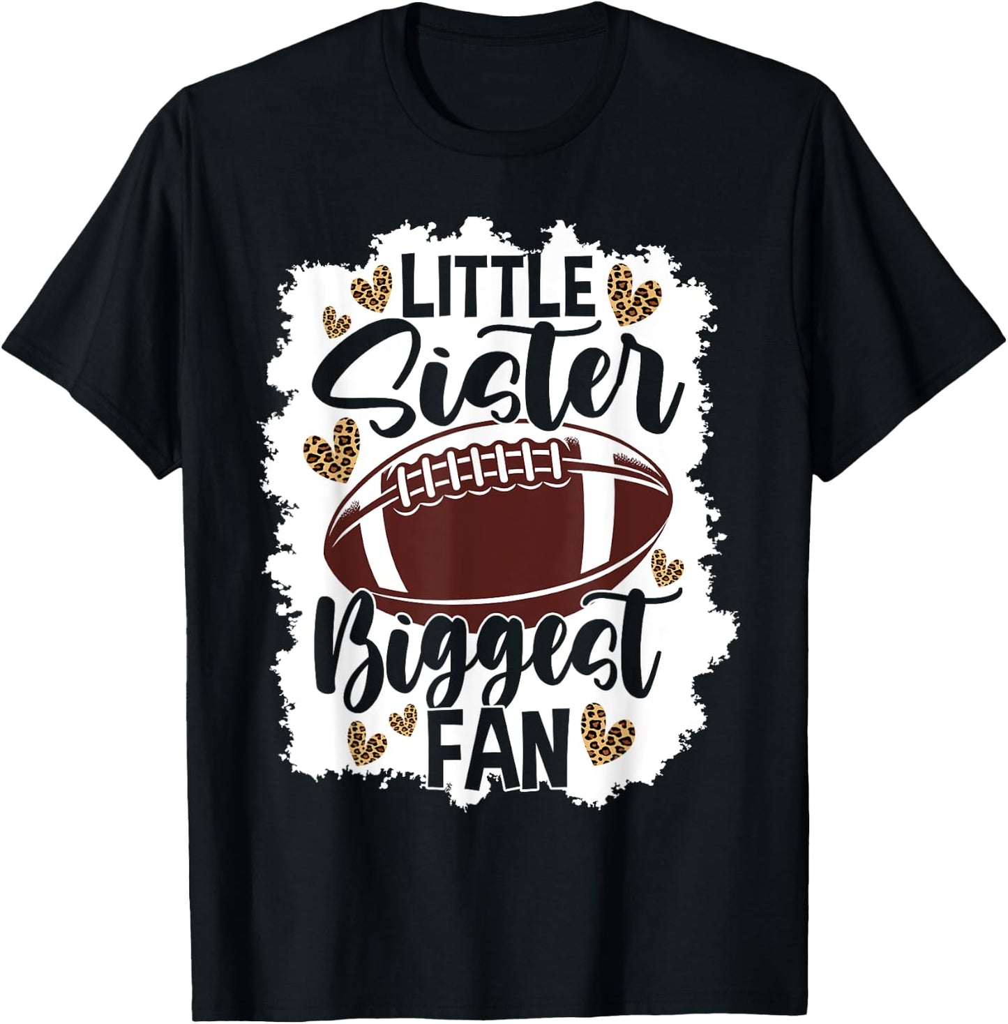 Football Little Sister Biggest Fan Football Sister T-Shirt - T-Shirt | Black