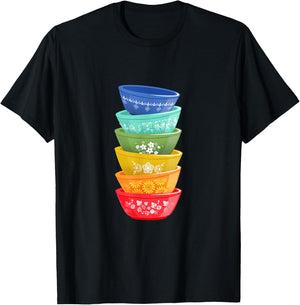 Vintage Pyrex Bowls, Rainbow, Retro Kitchen T-Shirt - T-Shirt | Black
