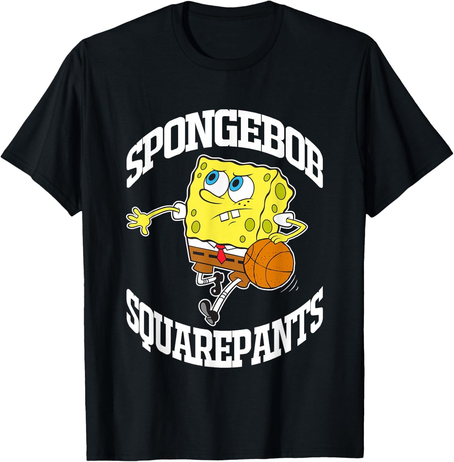 SpongeBob SquarePants Playing Basketball White Logo T-Shirt - T-Shirt | Black