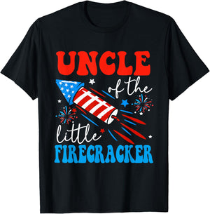 Uncle Of The Little Firecracker 4th of July Birthday Party T-Shirt - T-Shirt | Black